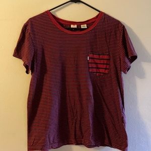 Dark Red and Blue Levi’s Stripped T-Shirt